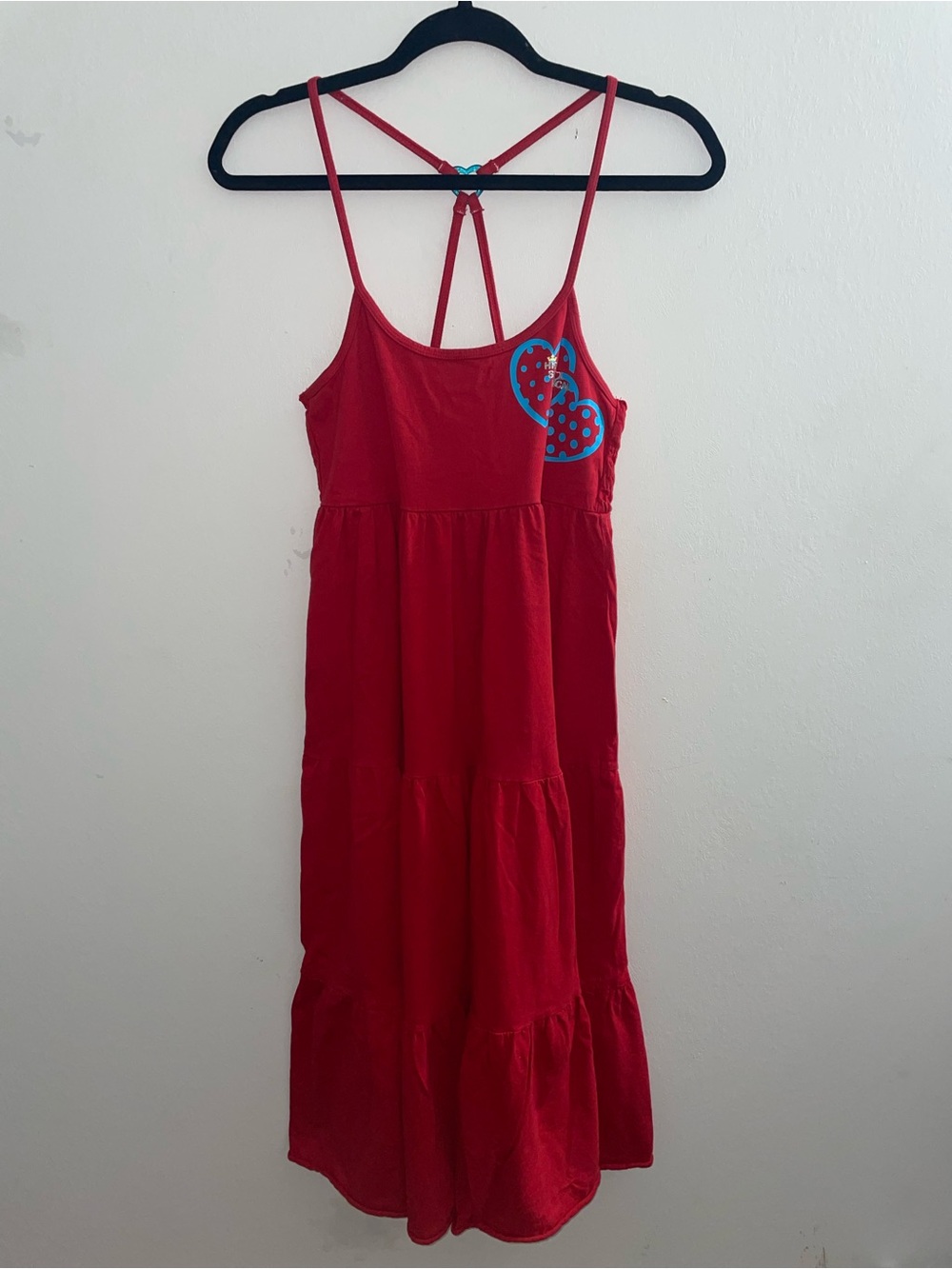 Disney Casual Spaghetti Strap Blue Heart Accent Cotton Dress Girl’s Size 10/12